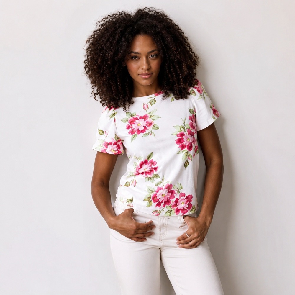 LC Lauren Conrad Floral Puff Sleeve Top XS Cottagecore Romantic Pink White